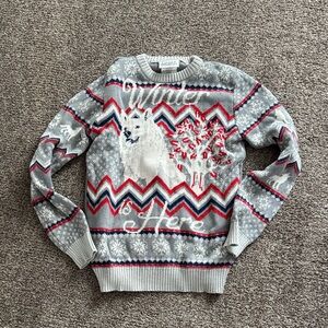 "Winter is Here" Holiday Time Gray and Red Winter Sweater